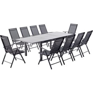 Concept-U - Tuintafel en 10 grijze aluminium stoelen RAVENNE