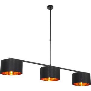 QAZQA vt - Moderne Hanglamp eettafel voor boven de eettafel | in eetkamer - 3 lichts - L 125 cm - Zwart Goud - Woonkamer | Slaapkamer | Keuken