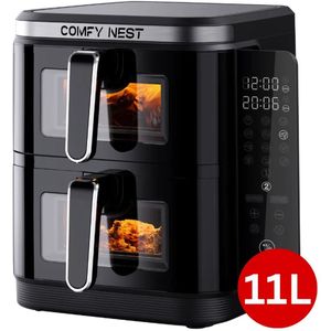 Comfy Nest CN-06184 - 2800W Airfryer - 11L - Dubbele Mand - Digitaal Opvouwbaar Zijpaneel - Kijkvenster