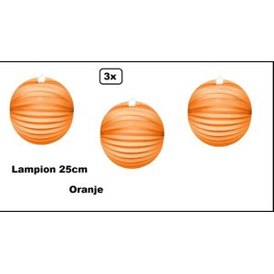 3x Lampion Oranje 25cm - festival thema feest verjaardag party papier BBQ strand licht fun Koningsdag