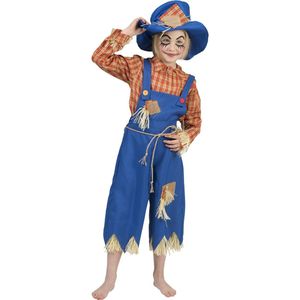 Funny Fashion - Monster & Griezel Kostuum - Vogelverschrikker Hendrik Kind Kostuum - Blauw, Oranje - Maat 140 - Halloween - Verkleedkleding