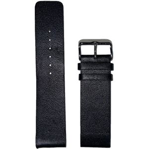 Horlogeband - 24mm - Mat zwart - Echt lederen band in vierkante uitvoering - Roestvrijstalen gesp