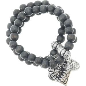 Behave Kralen armband grijs met hartjes bedels 16 cm