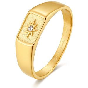 Twice As Nice Ring in goudkleurig edelstaal, rechthoek met ster, 1 kristal 50