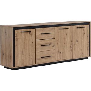 Dressoir met 3 deuren en 3 laden van MDF - Natuur en zwart - NALAMANE L 180 cm x H 75 cm x D 40 cm