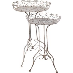 Clayre & Eef Plantentafel Set van 2 Ø 52x84/ Ø42x66 cm Wit Bruin Metaal