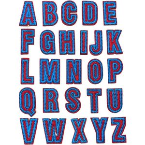 Alfabet Letter Strijk Embleem Patch Rood Blauw Letter F / 2 cm / 3.4 cm