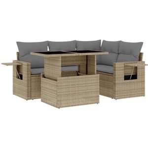 vidaXL Loungeset 5-delig - Beige - Inclusief kussens Loungeset - Tuinmeubelen - Lounge Set - Buitendecoratie - Outdoor Furniture