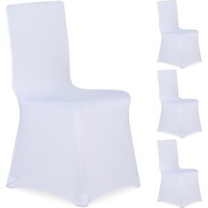 Relaxdays 4x stoelhoezen wit - stoelhoes universeel - stoelhoezenset - meubelhoes stoel
