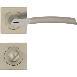Domino® Deurkrukgarnituur PRESTO-QR M6/M9 - Chroom/Nikkel - WC met Vierkant Rozette - Deurbeslag van aluminium - Deurklink voor badkamer, badkamerdeuren, kelderdeur en binnendeur