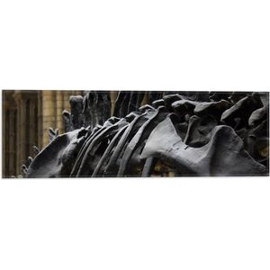 WallClassics - Vlag - Zwart Skelet van een Dino - 60x20 cm Foto op Polyester Vlag