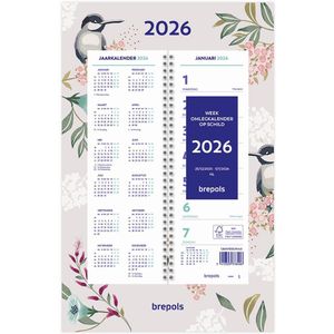Brepols Week omlegkalender 2026 - Fantasy - Week begint op maandag - 20 x 31 cm - Beige - Vogel