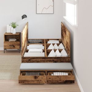 vidaXL - Opbergbedframe - Oud - Hout - 80x200 - cm