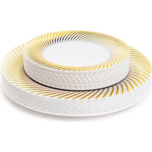 40 Witte Plastic Borden met Gouden Rand voor Bruiloften, Verjaardagen, Doopfeesten, Kerstmis en Feesten (2 Maten: 20 x 26 cm, 20 x 18 cm) - Stevig en Herbruikbaar