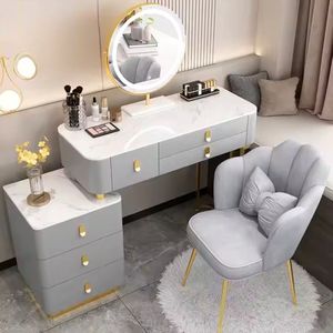 Make up tafel-kaptafel-kaptafel met spiegel en verlichting- kaptafel kruk Grijs- Met Led Spiegel-moederdag cadeautje