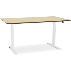 Alterego Witte elektrische zit/sta-bureau 'BIONIK' met blad in natuurlijke houtafwerking - 150x70 cm