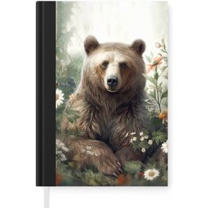 Notitieboek - Schrijfboek - Bruine beer - Wilde dieren - Bloemen - Planten - Notitieboekje klein - A5 formaat - Schrijfblok