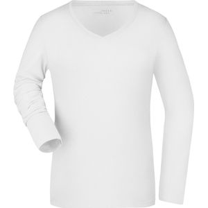 Wit dames v-hals shirt lange mouw XL