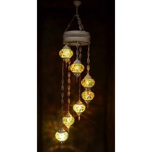 Hanglamp multicolour groen glas mozaïek Oosterse lamp kroonluchter  Crèmewit 7 bollen