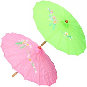 Set van 2x stuks Aziatische/Chinese decoratie paraplus roze en groen dia 80 cm