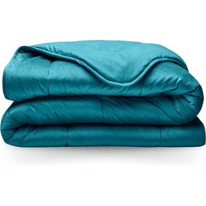 Zelesta Velvetbed Petrol 140x200 - Dekbed zonder overtrek - Velvet dekbed - Wasbaar hoesloos dekbed - Bedrukt dekbed - Dekbed met vaste overtrek - All year winterdekbed & zomerdekbed