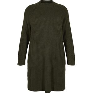 ZIZZI MCOMFY RIB, L/S, ABK DRESS Dames Jurk - Dark Green - Maat XL (54-56)