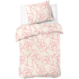 Dindi Home Dekbedovertrek Pink Party - 140x220 - 100% katoen - Off White / Roze