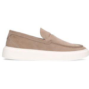 Manfield - Heren - Beige suède loafers met sportieve zool - Maat 47