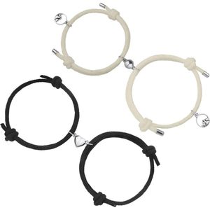 Handgemaakte verstelbare koord armband liefde hart bel armband - cadeau voor stel - magnetische armbanden - 2 paar