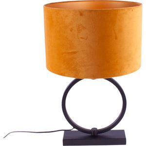 Tafellamp ring met velours kap | oker | Davon | 1 lichts | goud / zwart | metaal / stof | Ø 25 cm | 54 cm hoog | modern / sfeervol design | geel