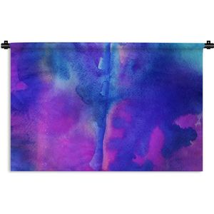 Wandkleed Waterverf Abstract - Abstract kunstwerk gemaakt met waterverf en blauwe en paarse kleuren Wandkleed katoen 60x40 cm - Wandtapijt met foto