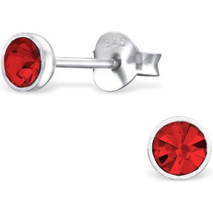 Joy|S - Zilveren ronde oorbellen - 4 mm - rood kristal - oorknoppen