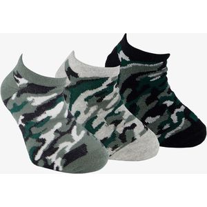 3 paar kinder sneakersokken camouflage - Grijs - Maat 27/30