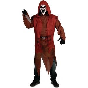 KIMU Kostuum Ghostface Rood Beul Halloween Pak - Scream Gewaad Met Masker Handschoenen - Cape Zombie Horror Eng Galg Nachtmerrie Geest Festival