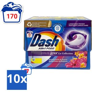 Dash - Lenor Collectie - Wasmiddel Capsules - All-in-1 Pods - Witte en Gekleurde Was - Gemberlelie & Guava - 17 Wasbeurten - Bulkverpakking - 10 stuks