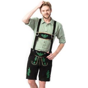 Tannhauser Lederhosen Otto Kort 100% Echt Leder Heren Oktoberfest Heren Carnavalskleding Heren Lederhosen Man - Leer- Zwart/ Groen- 3XL