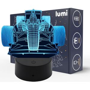 Lumi 3D Lamp - 16 kleuren - F1 Auto - Race Auto - Max Verstappen - LED Illusie - Bureaulamp - Nachtlampje - Sfeerlamp - Dimbaar - USB of Batterijen - Afstandsbediening - Cadeau voor jongens - Kinderen