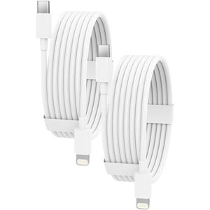 USB C naar Geschikt voor: USB Lightning Kabel - 1 Meter Oplaadkabel 2x - Geschikt voor: Apple iPhone / iPad 6,7,8,X,XS,XR,11,12,13,14,Mini,Pro Max & iPad Air 1/2, 2017/2018, 10.2 - Snel Lader USB-C Oplader - Wit