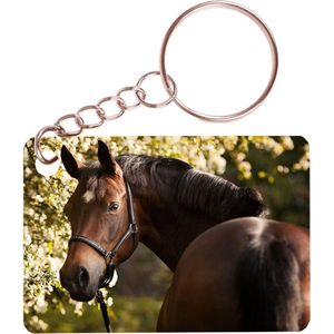 Sleutelhanger 6x4cm - Bruine paard achterom kijkend