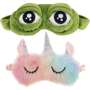 2 stuks Sneeuwpunt cartoon premium slaapmasker - eenhoorn regenboog - kikker oogmasker - blackout bril - pluche - volwassenen kinderen. Oogmasker