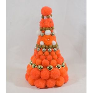 ZoeZo Design - kerstboom - alternatieve kerstboom - kleine kerstboom - kerstversiering - kerstdecoratie - oranje - goud - Hoogte 28 cm - Ø 20 cm - kunststof - wol -