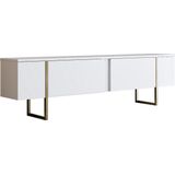 TV Meubels - Witte TV-Stand met Goud Melamine Gecoate Deeltjesbord - Afmetingen 180x30x50cm - Stijlvol en Duurzaam TV-meubel