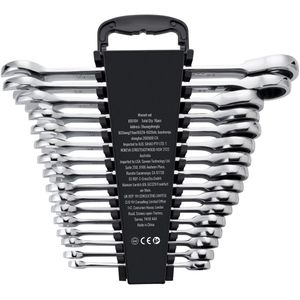 8 mm tot 24 mm Combinatiesleutelset, Met Organisatierekje, Cr-V Staal, Ideaal Voor Huishouden, Garage, Werkplaats, Autoreparaties, Noodgevallen, 16-Delige, Zilver