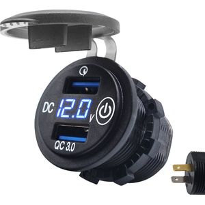 ProRide 12V USB Autolader 2 Poorten met Schakelaar & Voltmeter - Inbouw - QC3.0 - USB Stopcontact Auto, Boot en Camper - Blauw