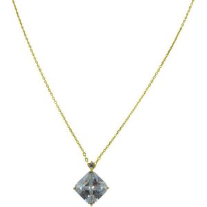 Silventi 9SIL-21447 Zilveren Ketting met Hangertje - Dames - Vierkant - Zirkonia - 12 x 12 mm - 3 mm Doorsnee - Ankerschakel - 38 + 7 cm - Zilver - Gold Plated (Verguld/Goud op Zilver)