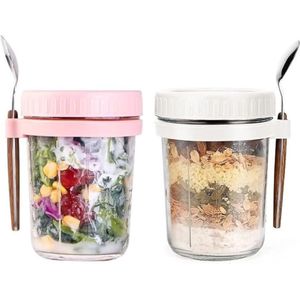 Overnight oats potjes - Muesli beker - Mason jar - Overnight oats - Havermout - 2 stuks - Must have voor jouw ontbijt!
