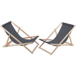 ligstoelen / strandstoel - 2 comfortabele houten ligstoelen - ideaal voor het strand, balkon en terras - grijs