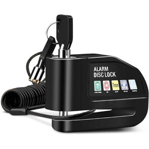 Dutchers® Schijfremslot Motor – Alarmslot met 110 dB Alarm – Anti-diefstal Schijfslot voor Motorfiets, Scooter, Fiets & E-Bike – Inclusief 120 cm Reminderkabel – Waterdicht - Motorslot - Hangslot - Scooterslot - Fietsslot - Bromfietsslot - Zwart