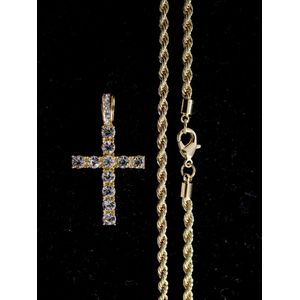 Diamond Boss - Rope Ketting met kruis pendant - 60 CM - Goud plated
