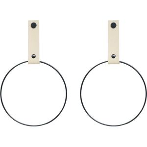 SETPRIJS! 2x Leren Handdoekrings-sCREME - maat M (handdoekhanger - handdoekhaakje)